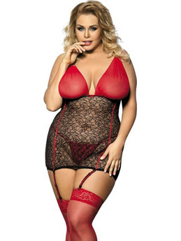 Anais Yammy Sexy Babydoll See Through με Δαντέλα & Ζαρτιέρες Μαύρο Κόκκινο 5901350513040