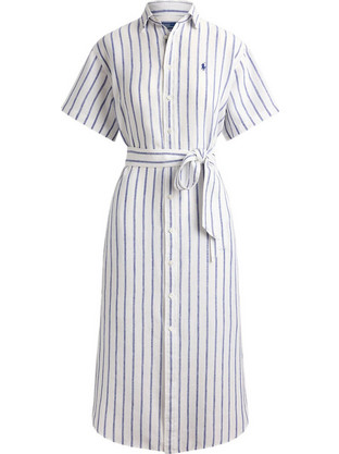 Polo Ralph Lauren Midi Καθημερινό Φόρεμα Σεμιζιέ Λινό Λευκό 211965843501-400