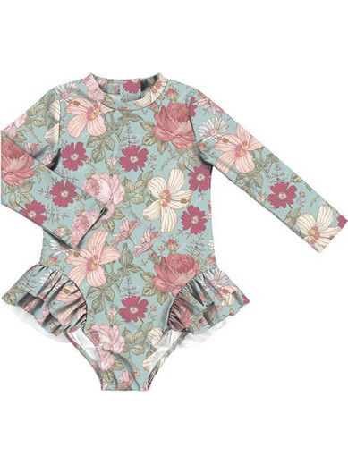 Baby Llama Vintage Floral Αντηλιακό UV Βρεφικό Μαγιό Ολόσωμο για Κορίτσι Βεραμάν Ροζ