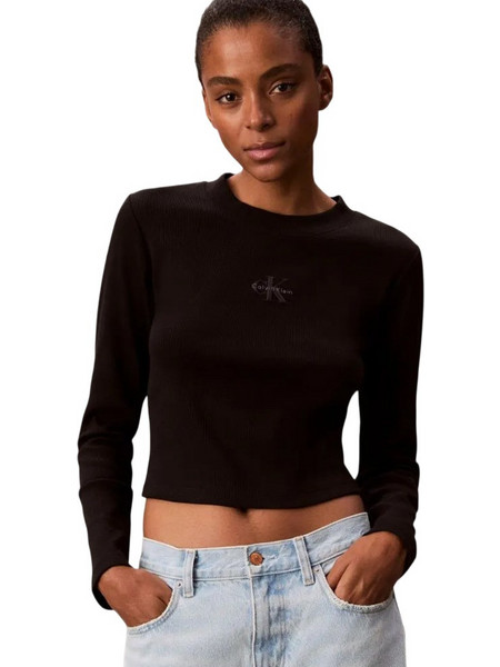 Calvin Klein Γυναικείο Χειμερινό Crop Top Ριπ Μαύρο LV047A803G-UB1