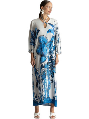 Moutaki Maxi Καλοκαιρινό Φόρεμα για Γάμο / Βάπτιση Floral Μεταξωτό Λευκό 26.07.89