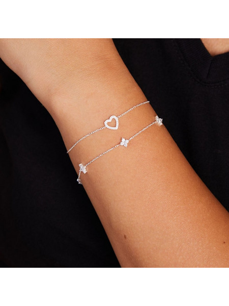 Heliophilia Silver Σετ Γυναικεία Βραχιόλια Αλυσίδες με Καρδιά από Ασήμι 757ELS1587 2τμχ