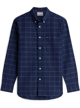 Tommy Hilfiger Ανδρικό Πουκάμισο Βαμβακερό Καρό Μακρυμάνικο Κανονική Γραμμή Navy Μπλε MW0MW44574-0MS