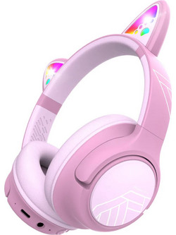 PowerLocus Bobo Cat Ears Ενσύρματα & Ασύρματα Bluetooth Παιδικά Ακουστικά Over Ear με Noise Cancelling Ροζ