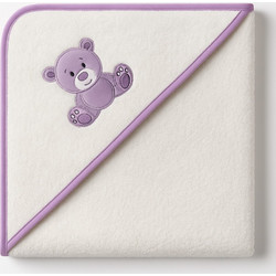 Beboulino Bear Βρεφικό Μπουρνούζι Κάπα Λευκό Μωβ 90x90cm