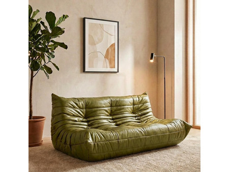 Nextdeco Togo Τριθέσιος Καναπές Δερματίνη Χακί 174x102x70cm 36566-05