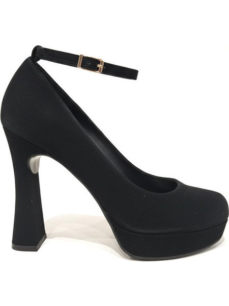 Iris Velia Γόβες Suede με Χοντρό Ψηλό Τακούνι Λουράκι & Φιάπα Μαύρες