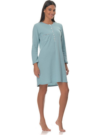 PNN Nightwear Pied de Poule Νυχτικό Εγκυμοσύνης & Θηλασμού Βαμβακερό Χειμωνιάτικο Γαλάζιο 1251-0358