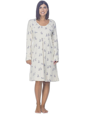Koyote Νυχτικό Εγκυμοσύνης & Θηλασμού Βαμβακερό Χειμωνιάτικο Γκρι Μπεζ KG5204