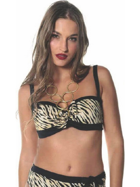 Lucero Bikini Top Strapless Animal Print Μαύρο Μπεζ 984574