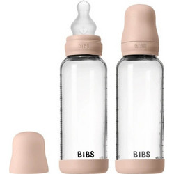 BIBS Σετ Γυάλινα Μπιμπερό με Θηλή Σιλικόνης κατά των Κολικών 0+ Μηνών Pink 270ml