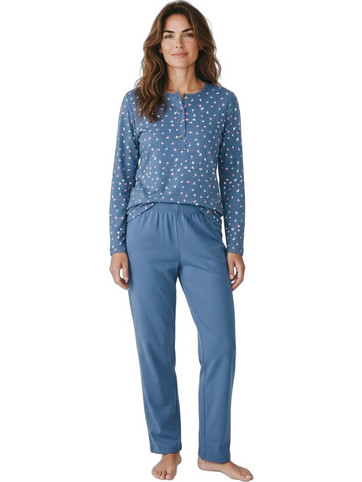 Minerva Collection Cozy Blossom Σετ Γυναικείες Πιτζάμες Φούτερ Βαμβακερές Μπλε CL27010-61