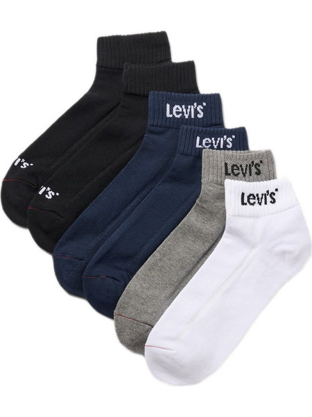 Levi's Βαμβακερές Ανδρικές Κάλτσες Κοντές Μαύρες Navy Μπλε Λευκές Γκρι 6Pack 701244582-003