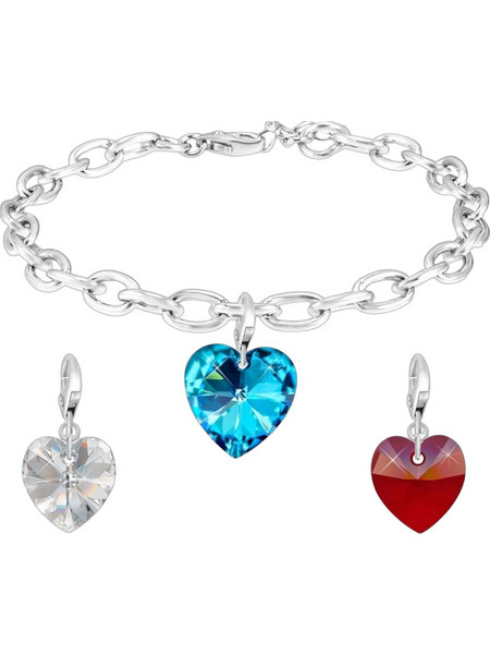 So Charm Κολιέ Καρδιές Ασημί με Κρύσταλλα Swarovski SB001+CH1251-SET