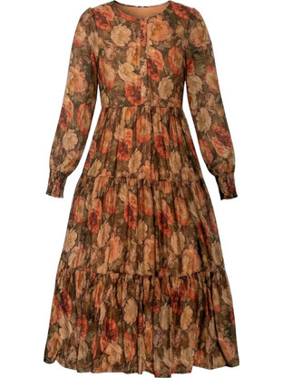 Funky Buddha Midi Καθημερινό Φόρεμα Floral Χακί FBL014-121-13