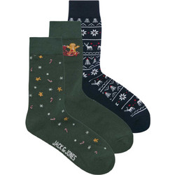 Jack & Jones X-mas Gingerbread Χριστουγεννιάτικες Ανδρικές Κάλτσες Ψηλές Χακί Μαύρες 3Pack 12306043-SKY