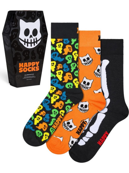 Happy Socks Halloween Ανδρικές Κάλτσες Ψηλές με Σχέδια Μαύρες 3Pack P006094