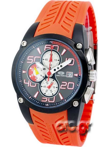 Time Force Chrono Ανδρικό Ρολόι Χρονογράφος με Πορτοκαλί Καουτσούκ Λουράκι 2831JB05