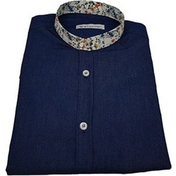 Stefan Ανδρικό Πουκάμισο Μακρυμάνικο Slim Fit με Mao Γιακά Navy Μπλε 9018-SS20