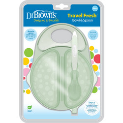 Dr. Brown's Travel Fresh Μπολ Φαγητού με Καπάκι & Κουταλάκι Μαλακό Πράσινο