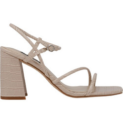 Nine West GELLAR3 Γυναικεία Πέδιλα Δερμάτινα Nude με Χοντρό Ψηλό Τακούνι