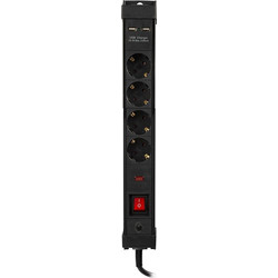 Πολύμπριζο Ασφαλείας 4 Θέσεων Μαύρο Schuko Power Switch 4 Ports On/Off 2 X USB 1.5m Black SP-04S-USB