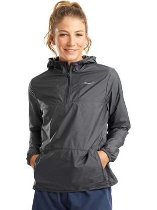 Saucony Timberline Pullover Αθλητικό Γυναικείο Μπουφάν Pullover Κοντό Αντιανεμικό Ανθρακί SAW800321BKH