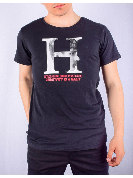 BLACK LABEL T-SHIRT ΛΑΙΜΟΚΟΨΗ 100%ΒΑΜΒΑΚΙ ΜΕ ΣΤΑΜΠΑ ΕΜΠΡΟΣ SLIM FIT