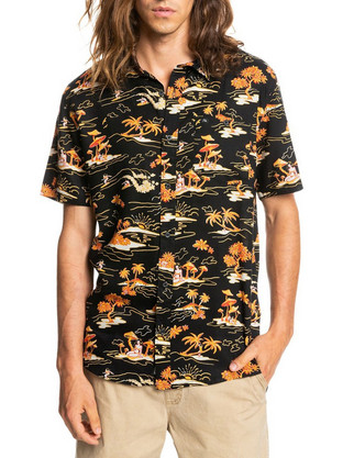 Quiksilver Simple Days Ανδρικό Πουκάμισο Βαμβακερό Εμπριμέ Κοντομάνικο Κανονική Γραμμή Μαύρο Πολύχρωμο