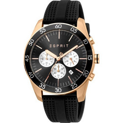 Esprit Ανδρικό Ρολόι Χρονογράφος με Μαύρο Καουτσούκ Λουράκι ES1G204P0065