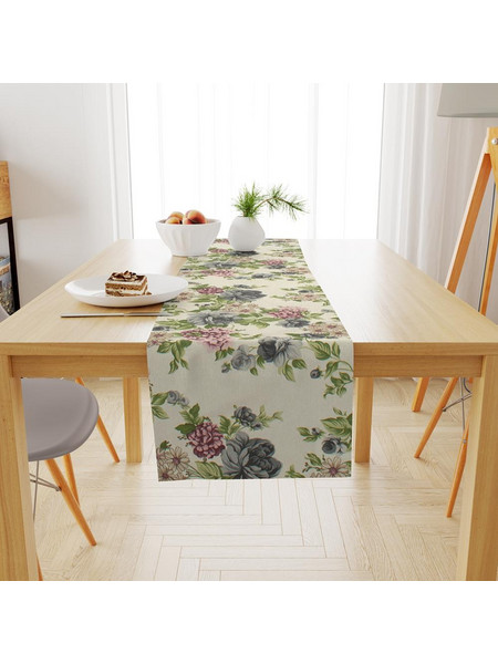 DIMcol ΤΡΑΒΕΡΣΑ ΑΛΕΚΙΑΣΤΗ ΕΝΗΛ Cott/Pol 70/30 40X180 Vintage Flower 481 Ecru-Green