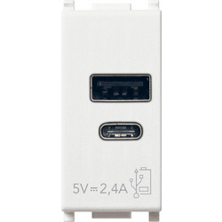 Πρίζα Τροφοδοσίας USB A+C 5V 2.4A 1M Λευκή Plana