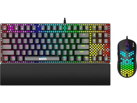 Marvo CM373 Μηχανικό Σετ Gaming Πληκτρολόγιο TenKeyLess με Custom Red Διακόπτες RGB Black