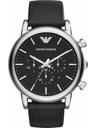 Emporio Armani Ανδρικό Ρολόι Χρονογράφος με Μαύρο Δερμάτινο Λουράκι AR1828