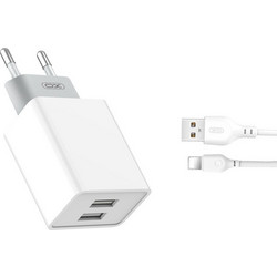 XO L65 Φορτιστής με Καλώδιο Lightning με 2 Θύρες USB-A 12W White