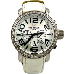 TW Steel Γυναικείο Ρολόι Χρονογράφος με Λευκό Δερμάτινο Λουράκι TW54