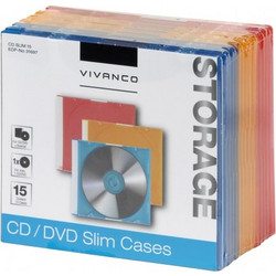 VIVANCO ΘΗΚΕΣ CD/DVD SLIM CASE 15pcs blue, orange, red