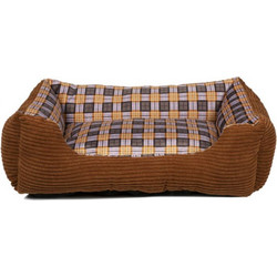 Pet Comfort Μαλακό Κρεβάτι με Καρό σχέδιο για Σκύλους και Γάτες σε 4 χρώματα 60x48x18cm, 18008 Καφέ - Pet Comfort