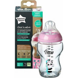Tommee Tippee Closer To Nature Πλαστικό Μπιμπερό με Θηλή Σιλικόνης κατά των Κολικών 0m+ Baby Panda Pink 260ml