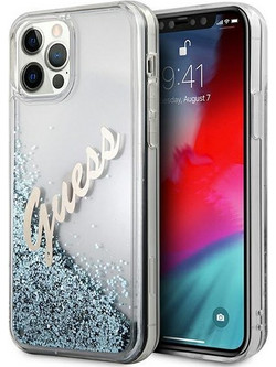 Guess Vintage Script Back Cover Glitter Blue (iPhone 12 Pro Max)