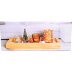 Σετ Γυάλινα Κηροπήγια Με Ξύλινη Βάση-37x11x12cm 8τμχ