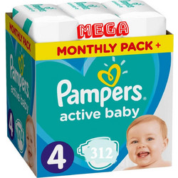 Pampers Active Baby Monthly Pack Πάνες No4 9-14kg 312τμχ