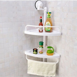 Corner Shelf Magic Suction Cup Γωνιακή Επιτοίχια Ραφιέρα Μπάνιου Πλαστική με 2 Ράφια και Βεντούζες