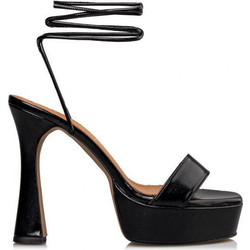 Envie Shoes Γυναικεία Πέδιλα Δερμάτινα Μαύρα με Χοντρό Ψηλό Τακούνι και Φιάπα E02-17100-34
