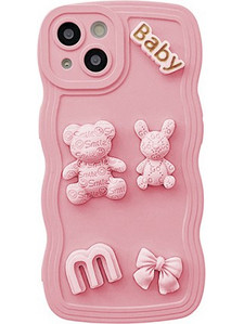 Θήκη Σιλικόνης 3D Wave Edge Bear Bunny iPhone 12 6.1 - Pink