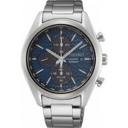 Seiko Ανδρικό Ρολόι Χρονογράφος Solar με Ασημί Μεταλλικό Μπρασελέ SSC801P1