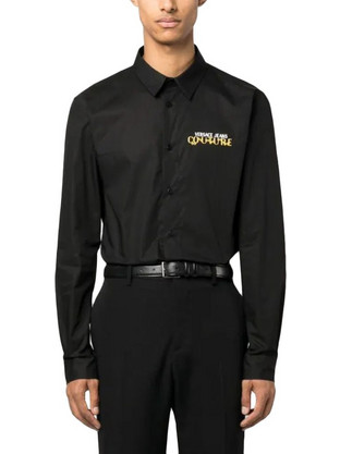 Versace Ανδρικό Πουκάμισο Βαμβακερό Μακρυμάνικο Slim Fit Μαύρο 75GALYS3-CN002-899