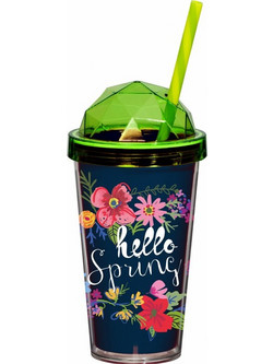 Ποτήρι Με Διπλό Τοίχωμα & Καλαμάκι Hello Spring 540ml Veltihome 16134 - VELTIHOME - 16134-hello spring