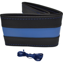 Κάλυμμα Τιμονιού Αυτοκινήτου Otom Stitching Δερματίνη Ραφτό Εξώγαζο Μαύρο - Μπλε Medium 37-39cm DK-302