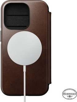 NOMAD θήκη Πορτοφόλι δερμάτινη Horween Modern Folio Rugged rustic MagSafe για Apple iPhone 15 PRO MAX 6.7 2023 - ΚΑΦΕ - NM01635185
